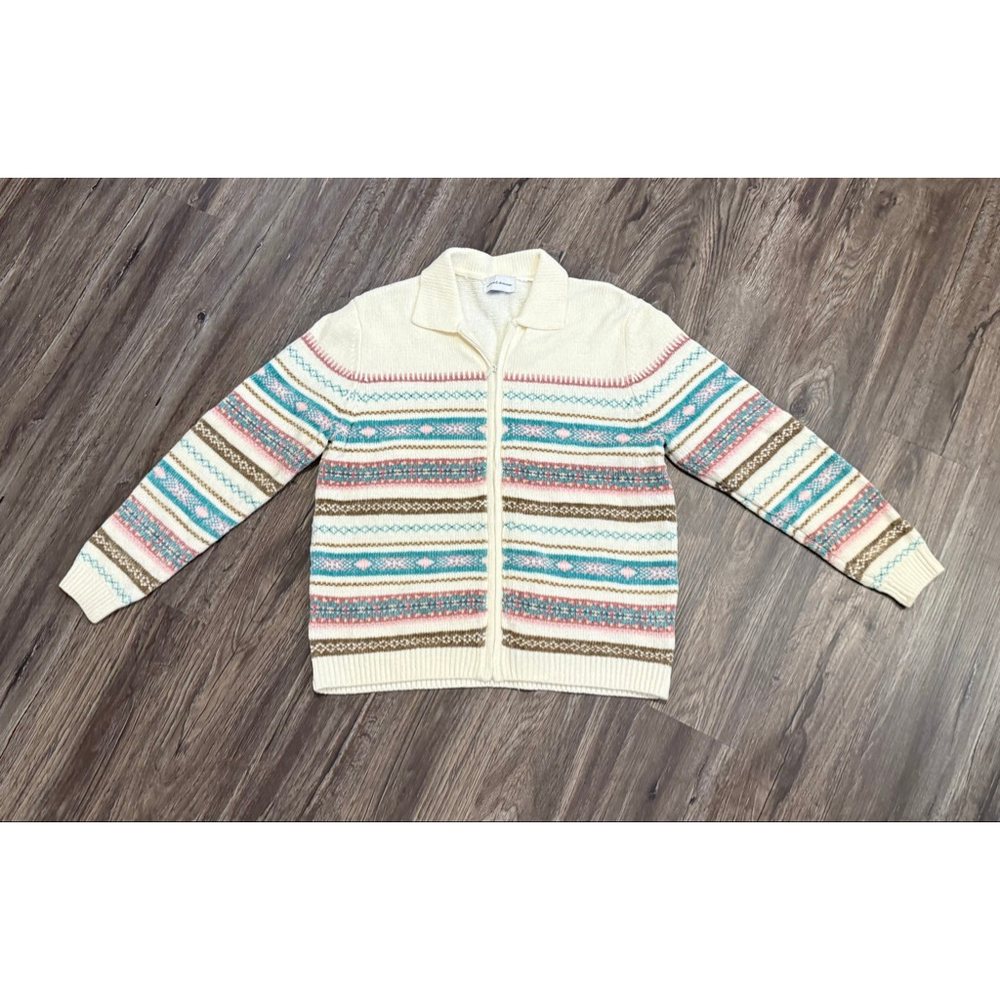 Vtg Alfred Dunner Fair Isle Knit Zip Sweater Cardigan Pastel Cottagecore Sz XL​ - Picture 3 of 9